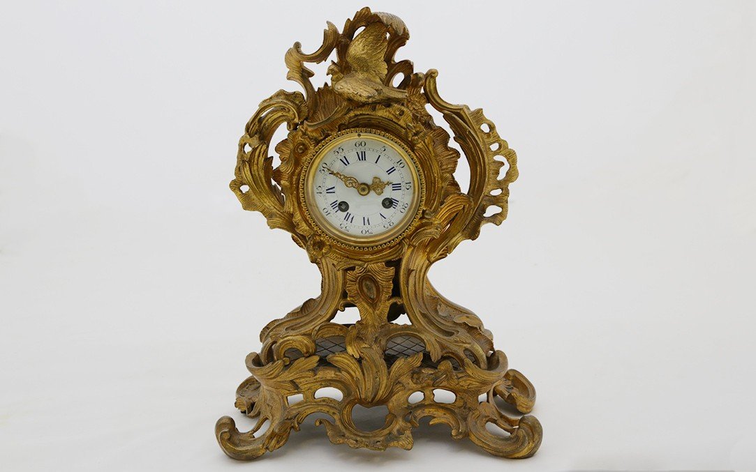 Parure De Cheminée, Horloge, Bronze Doré XIXème -photo-4