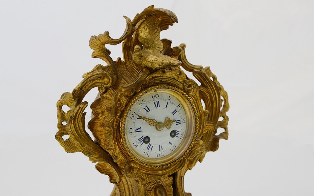 Parure De Cheminée, Horloge, Bronze Doré XIXème -photo-5