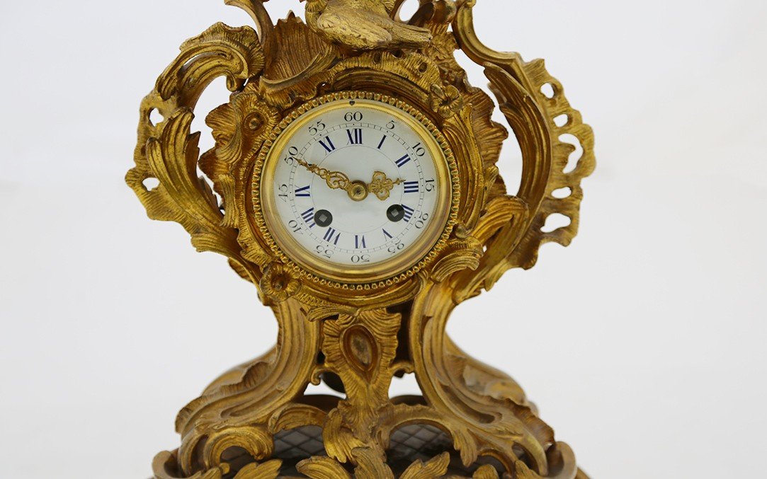 Parure De Cheminée, Horloge, Bronze Doré XIXème -photo-6