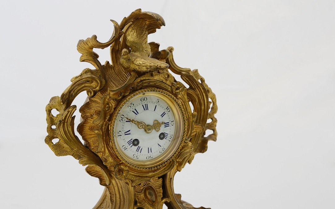 Parure De Cheminée, Horloge, Bronze Doré XIXème -photo-7