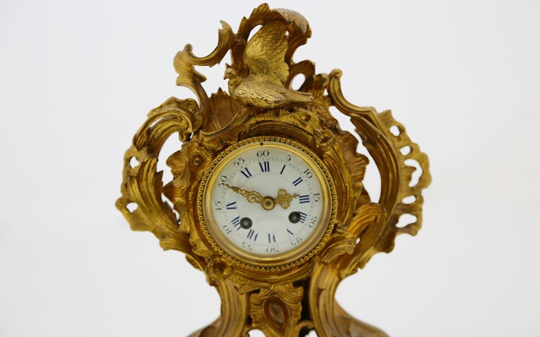 Parure De Cheminée, Horloge, Bronze Doré XIXème -photo-8