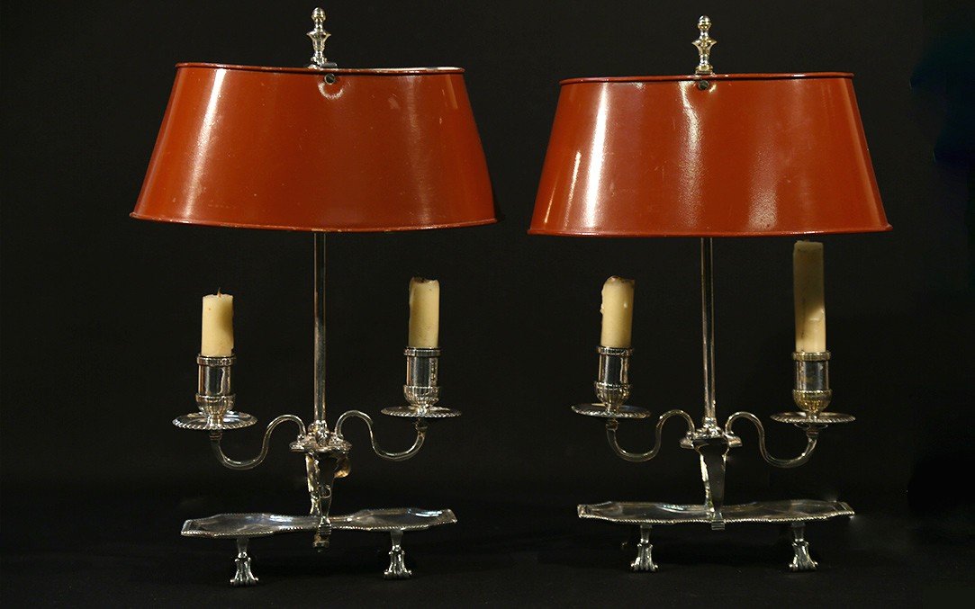 Paire De Lampes Bouillotte, Bronze Argenté, XIXème, électrifiées 