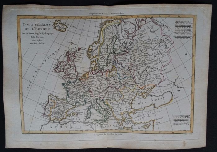 Pair Of Maps Of Europe, 18th Century, Cartographer R. Bonne-photo-1