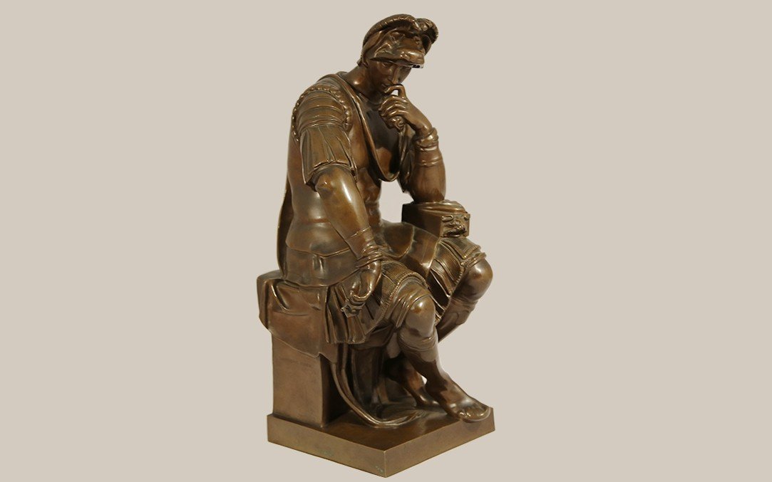 Bronze, Laurent De Médicis d'Après Michel Ange, Fonte Barbedienne (54 Cm)-photo-2