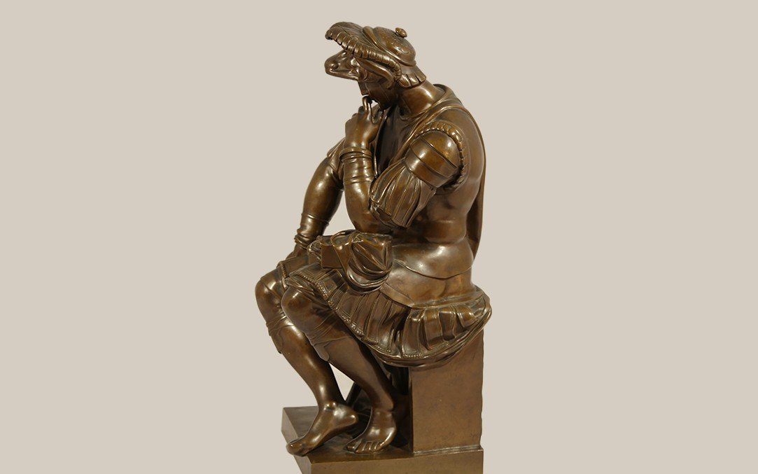 Bronze, Laurent De Médicis d'Après Michel Ange, Fonte Barbedienne (54 Cm)-photo-7