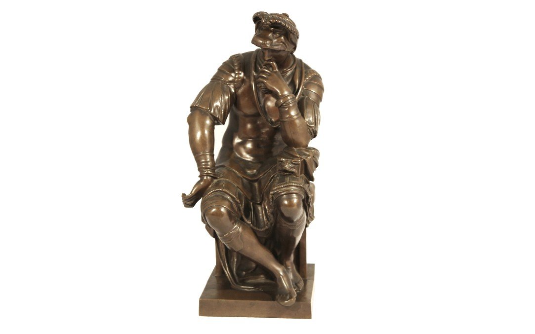 Bronze, Laurent De Médicis d'Après Michel Ange, Fonte Barbedienne (54 Cm)