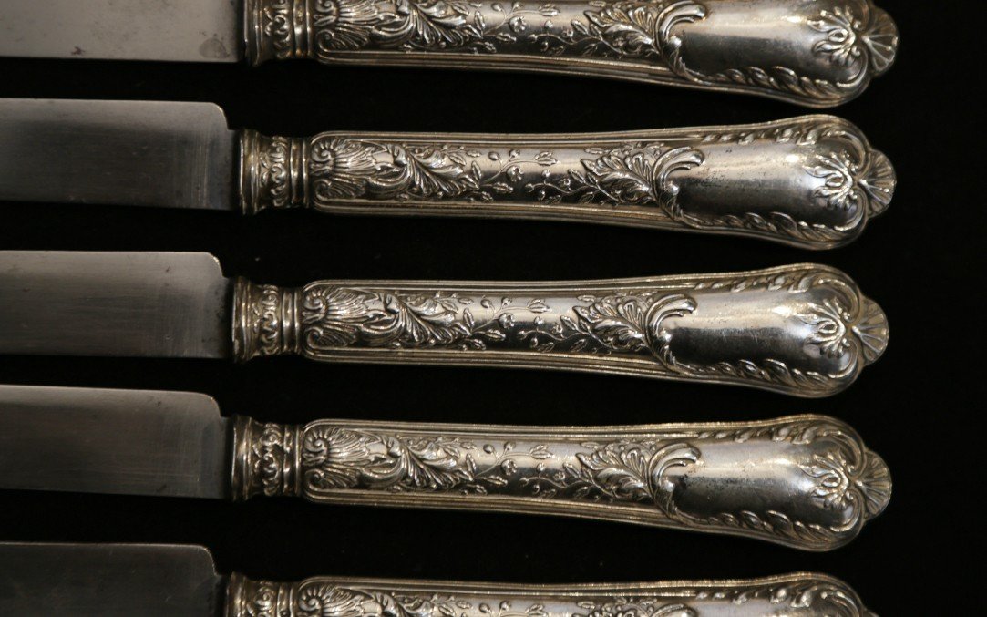 Set Of 12 Filled Sterling Silver Knives, 19th Century-photo-3