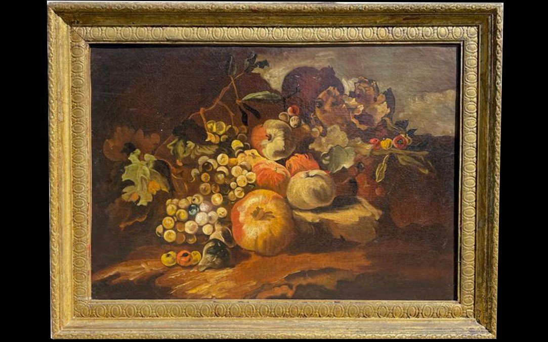 Oil On Canvas, Still Life With Fruits, 18th Century