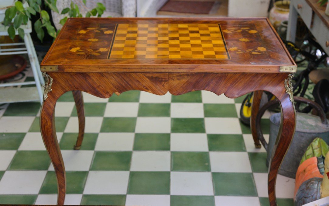 Louis XV Game Table, Inlaid 18th Century-photo-1