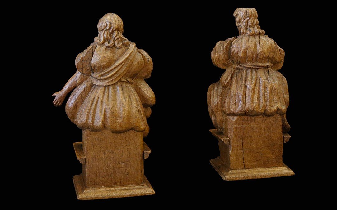 Pair Of Wooden Statues, 18th Century-photo-2