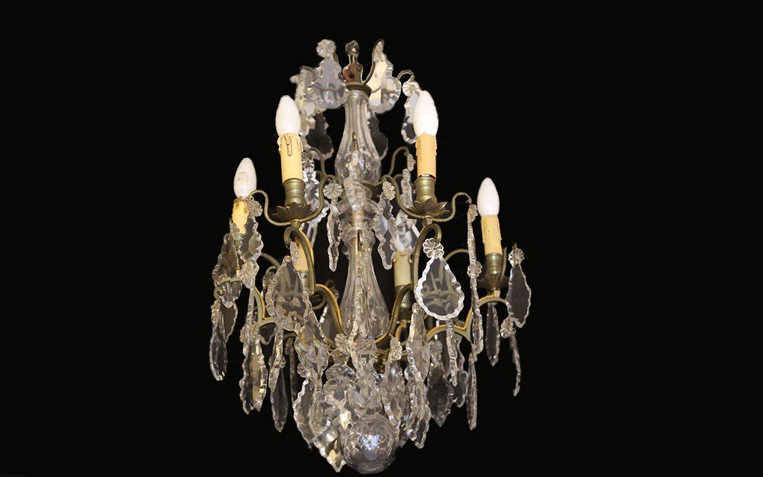 Chandelier With Tassels, Crystal And Bronze, 19th Century (diam; 40 Cm, Ht: 70 Cm)-photo-4