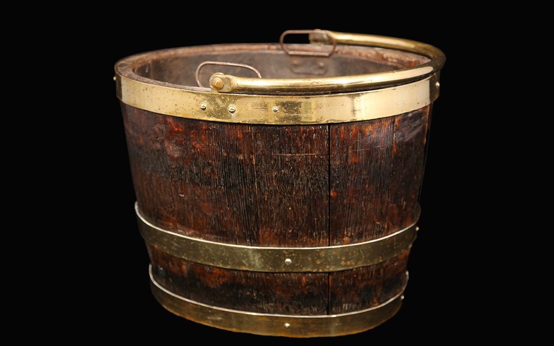 Bucket, English Navy, Wood And Brass, 19th Century -photo-3