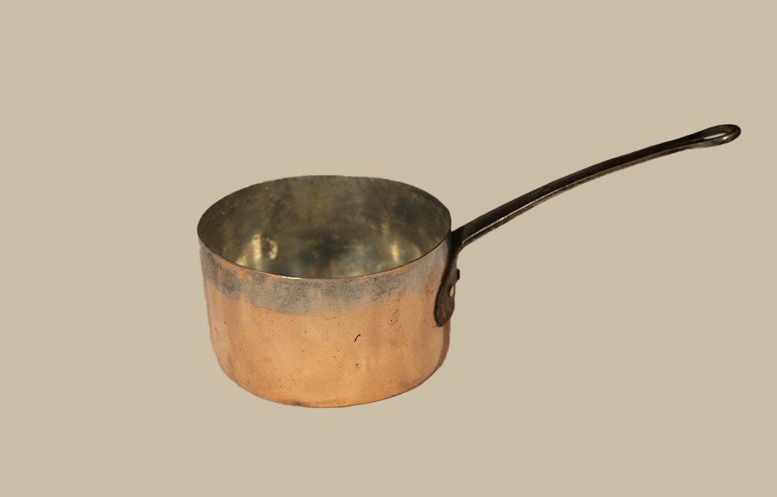 Large Tinned Copper Saucepan, 19th Century (diam. 18cm)-photo-1