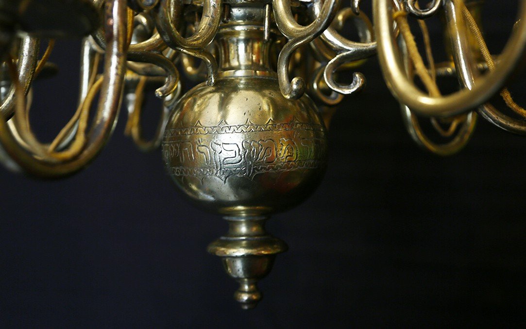 Dutch Type Bronze Chandelier, Late 17th-early 18th Century-photo-5