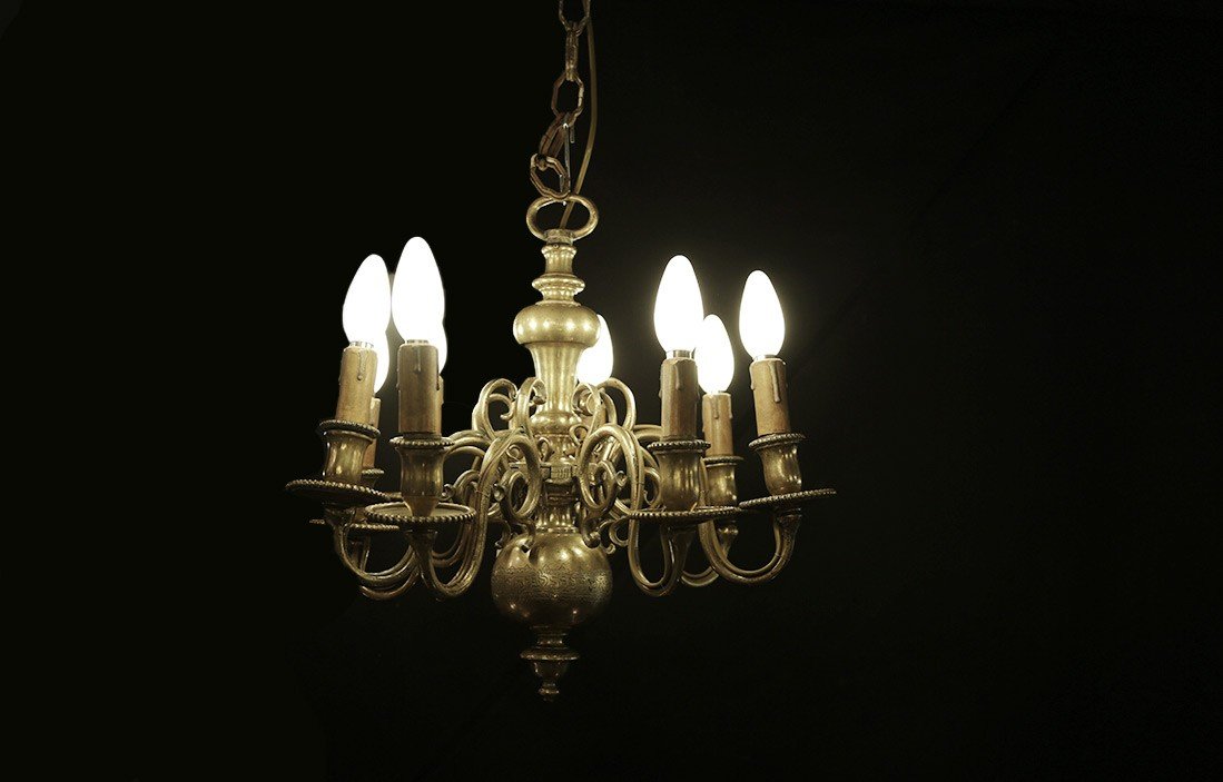 Dutch Type Bronze Chandelier, Late 17th-early 18th Century-photo-6