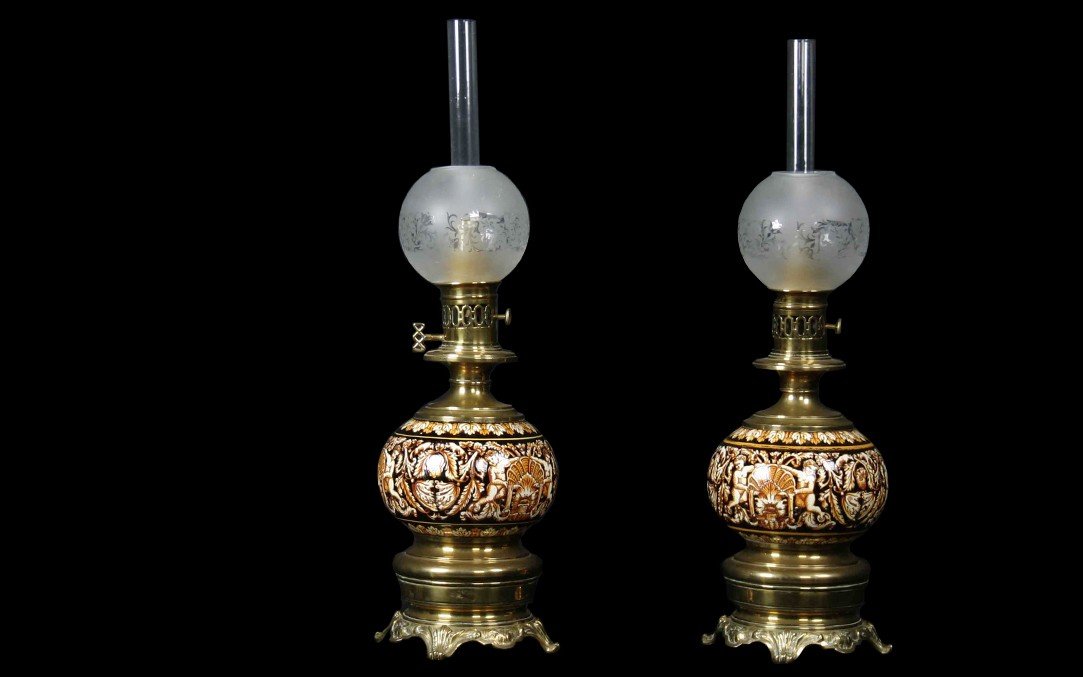 Paire De Lampes Gien, Non électrifiées, XIXème Siècle