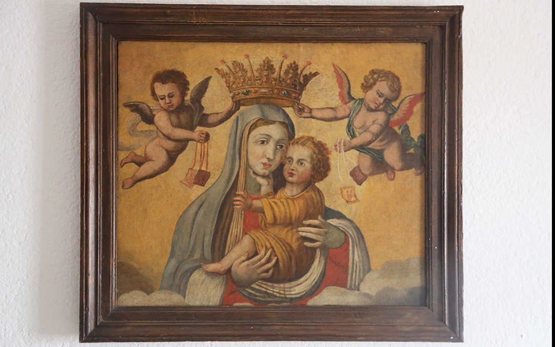 Oil On Canvas, Crowned Virgin And Child, 16th Century-photo-2