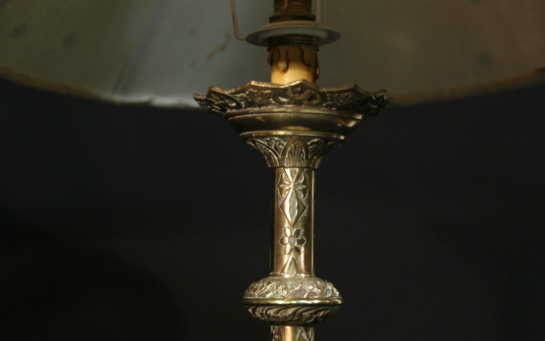 Pair Of Neo-gothic Bronze Lamps -photo-3