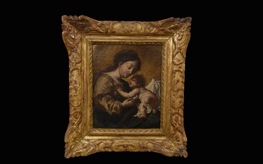 Vierge à l'Enfant, Huile Sur Toile, XVIIIeme -photo-2