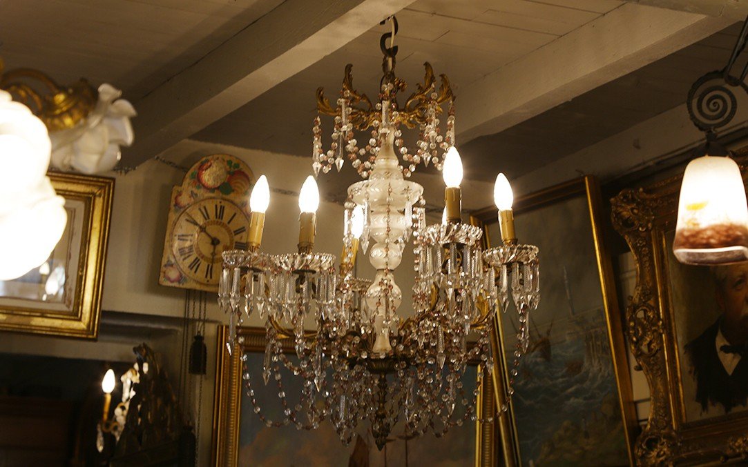 Crystal And Bronze Chandelier, 1900s-photo-2