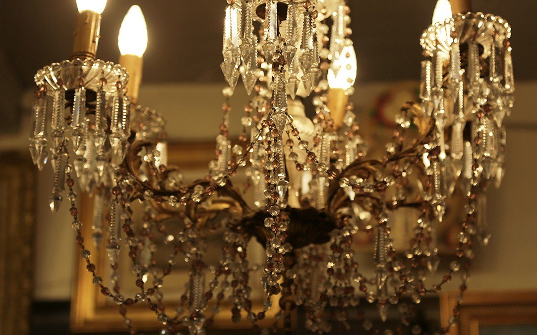 Crystal And Bronze Chandelier, 1900s-photo-4