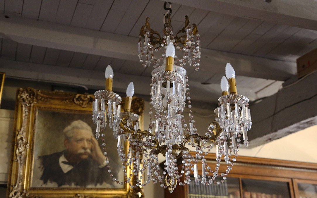 Crystal And Bronze Chandelier, 1900s-photo-2