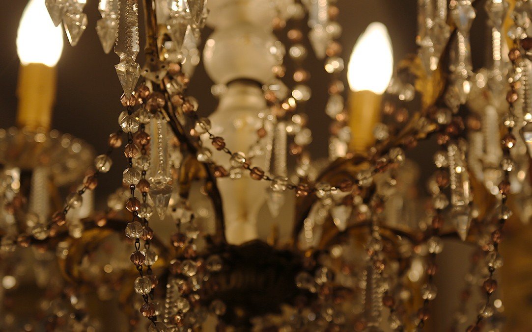 Crystal And Bronze Chandelier, 1900s-photo-3