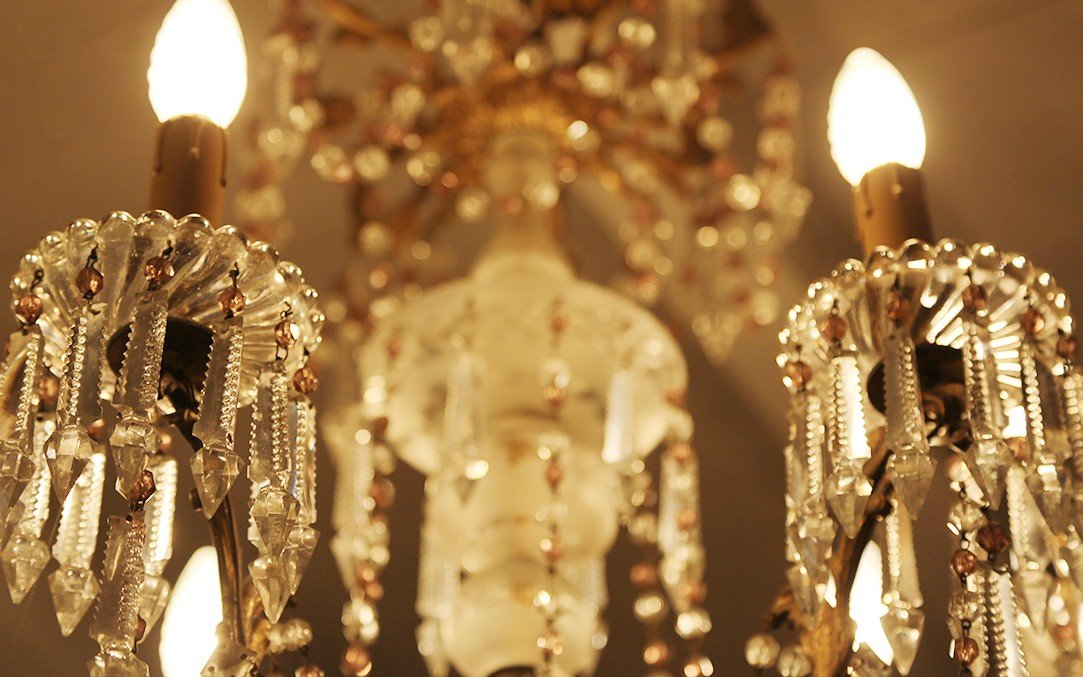 Crystal And Bronze Chandelier, 1900s-photo-5