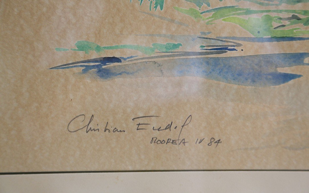 Watercolor By Christian Eudel, 1984, "moorea Iv"-photo-2