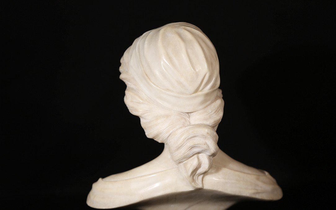 Bust Of Woman, Carrara Marble, 19th Century, Signed-photo-2