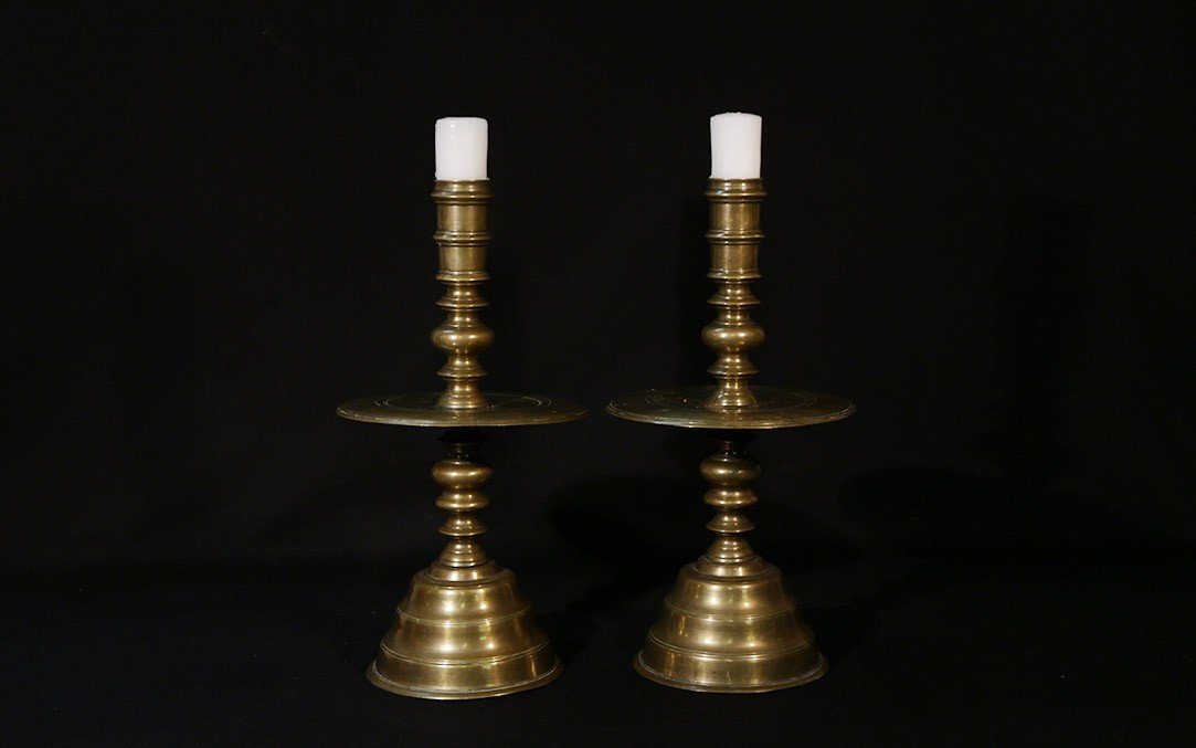 Pair Of 16th-17th Century Candlesticks, Bronze