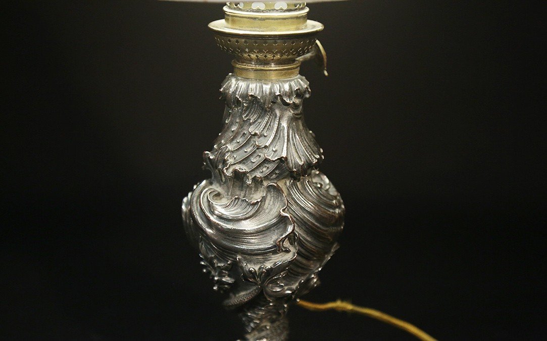 Silver Metal Lamp, Baroque Style-photo-1