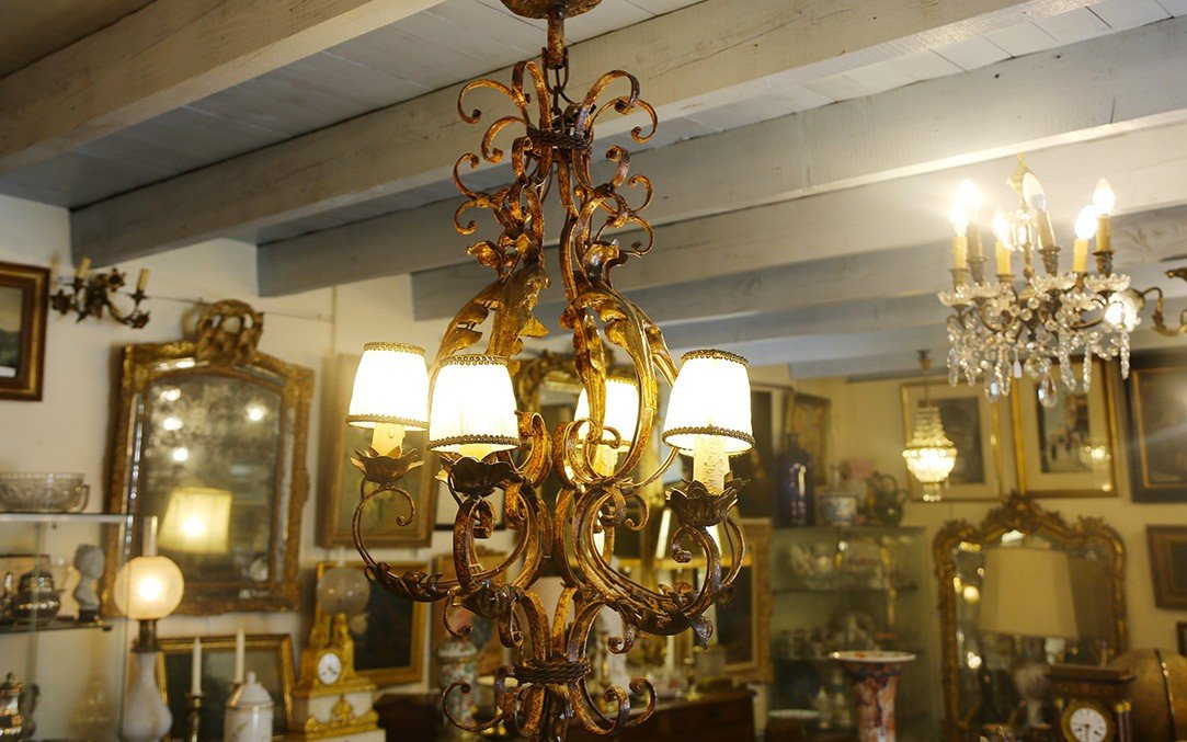 Wrought Iron Chandelier, Late 19th Century, Rustic -photo-3