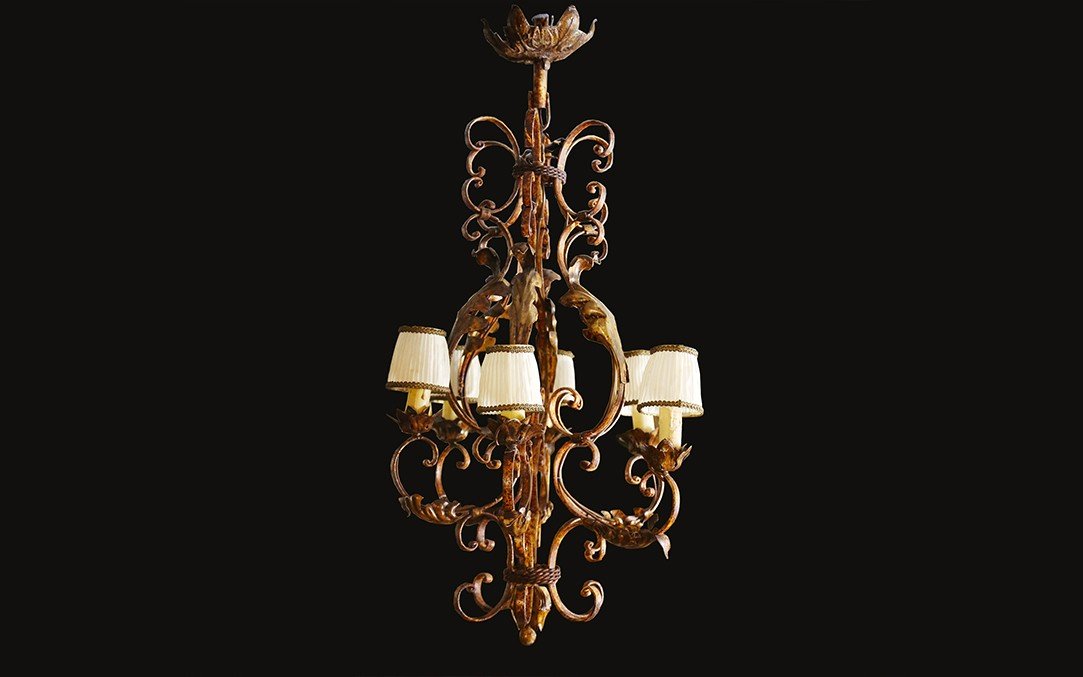 Wrought Iron Chandelier, Late 19th Century, Rustic 