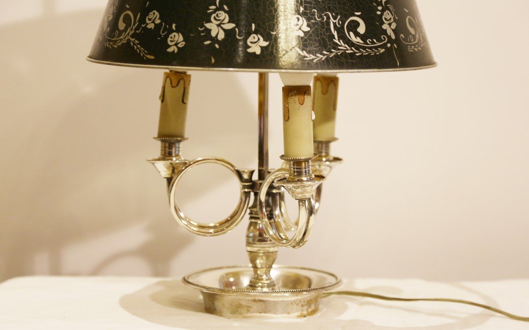 Lampe Bouillotte, Bronze Argenté Et Tôle Peinte, XIXème Siècle -photo-2