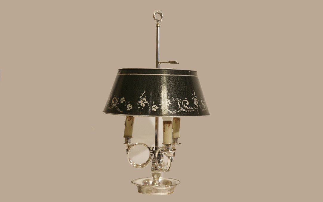 Bouillotte Lamp, Silver-plated Bronze And Painted Sheet Metal, 19th Century -photo-3