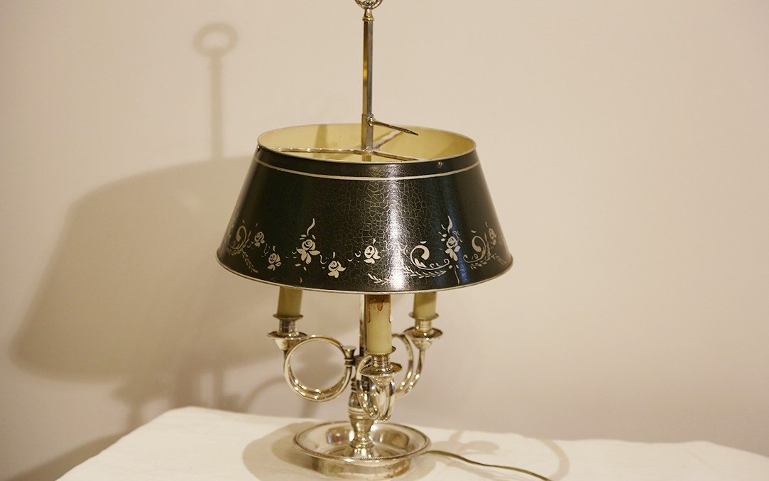 Lampe Bouillotte, Bronze Argenté Et Tôle Peinte, XIXème Siècle -photo-4