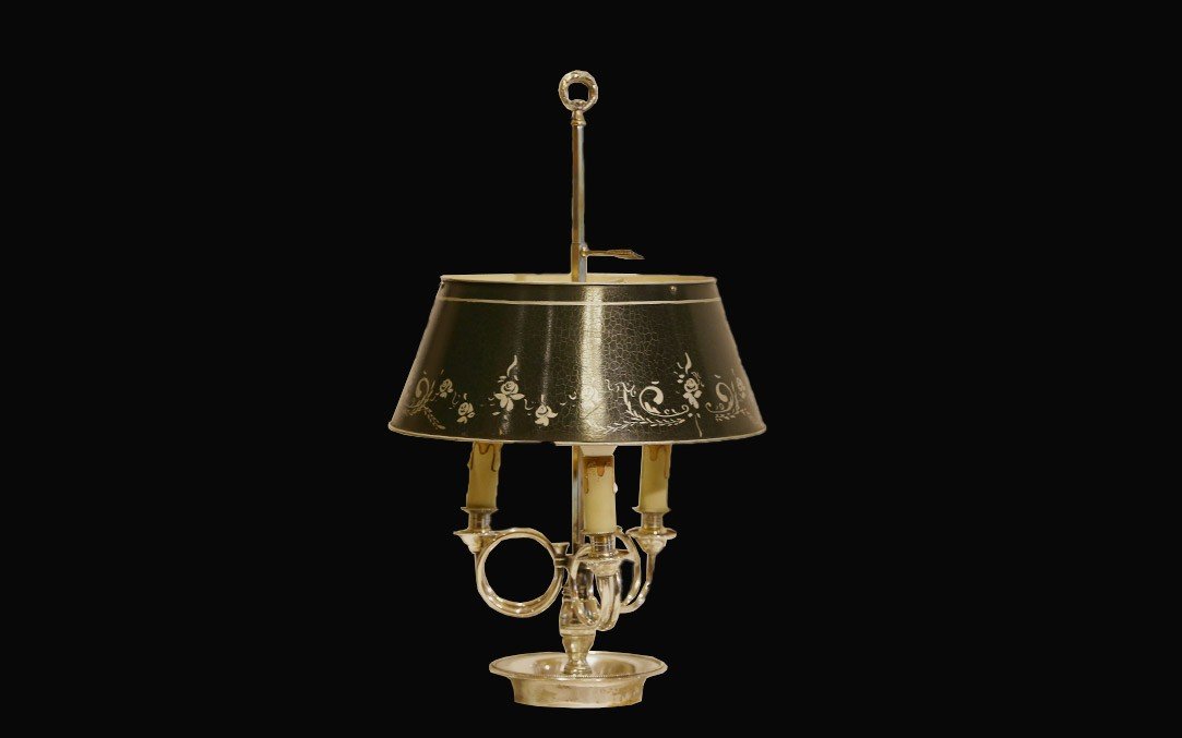 Bouillotte Lamp, Silver-plated Bronze And Painted Sheet Metal, 19th Century 