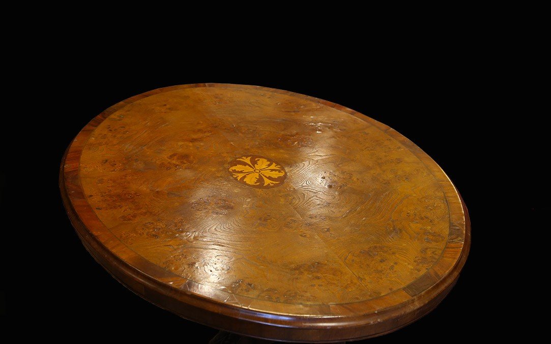 Folding Marquetry Table, Central Base, 19th Century-photo-5