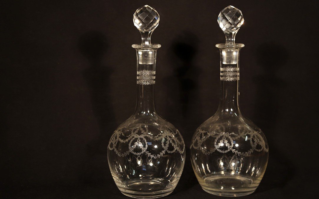 Pair Of Crystal Decanters, Late 19th Century 