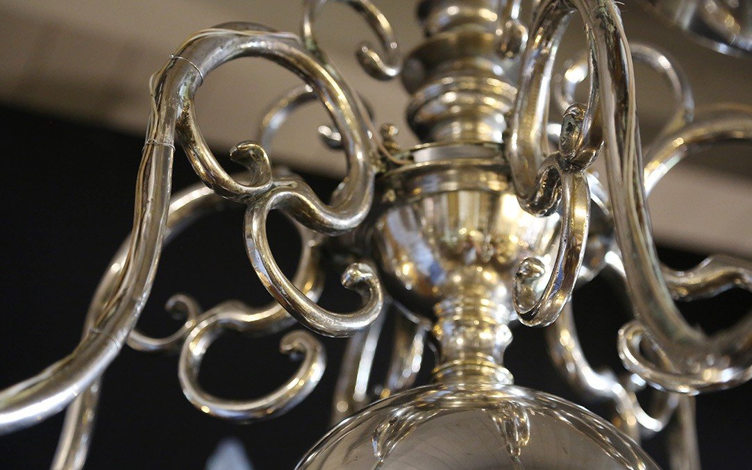 Dutch Chandelier, 18th Century, Silvered Bronze-photo-3