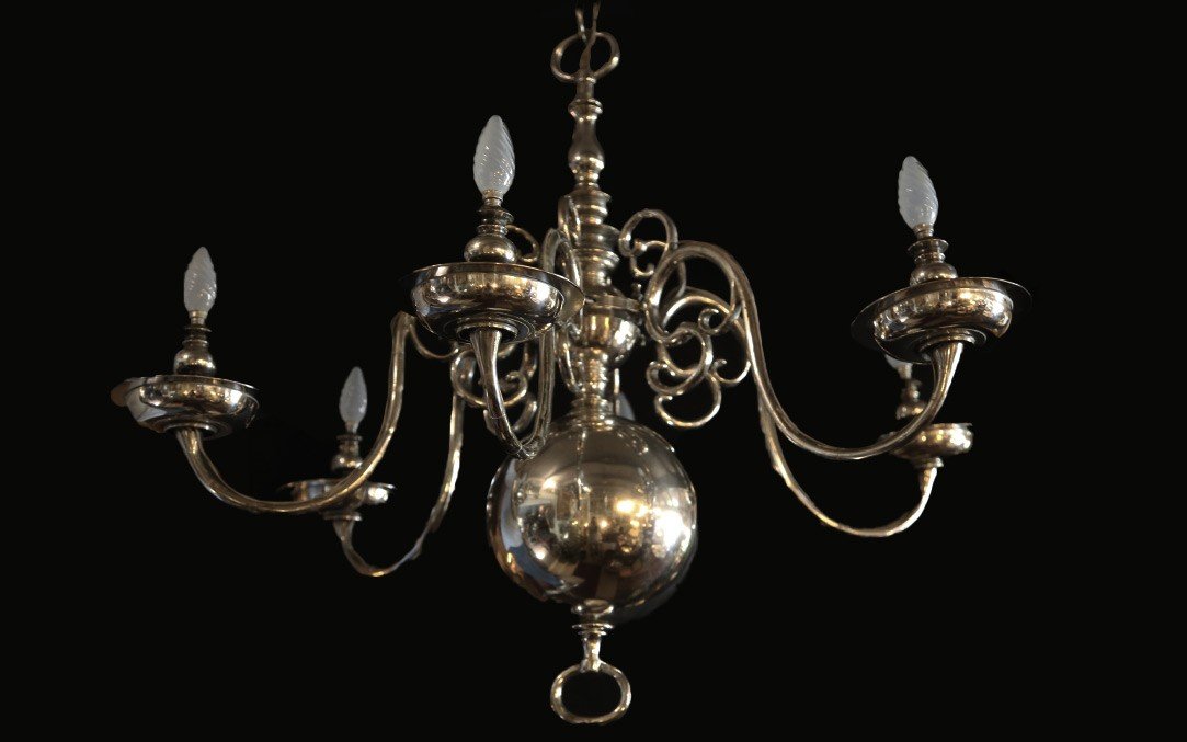 Dutch Chandelier, 18th Century, Silvered Bronze-photo-4