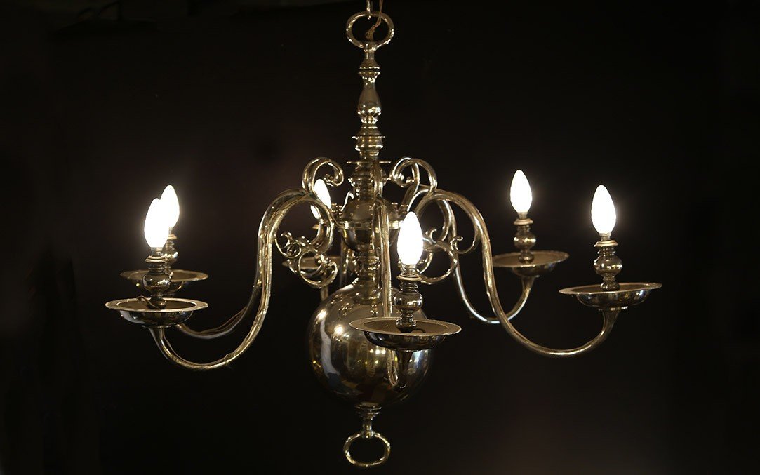 Dutch Chandelier, 18th Century, Silvered Bronze-photo-1