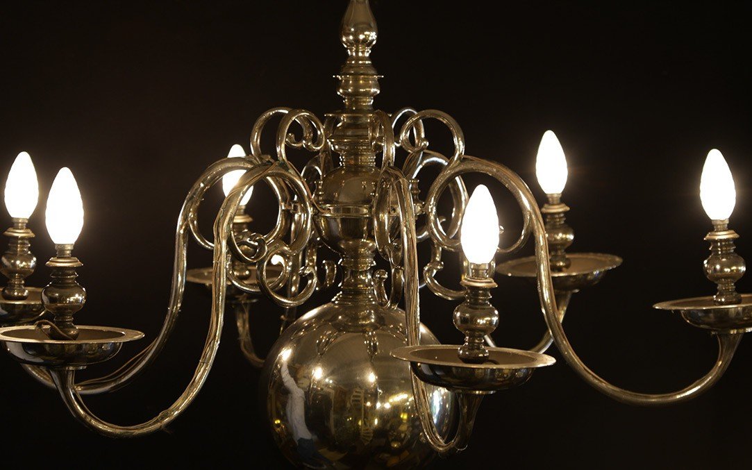 Dutch Chandelier, 18th Century, Silvered Bronze-photo-2