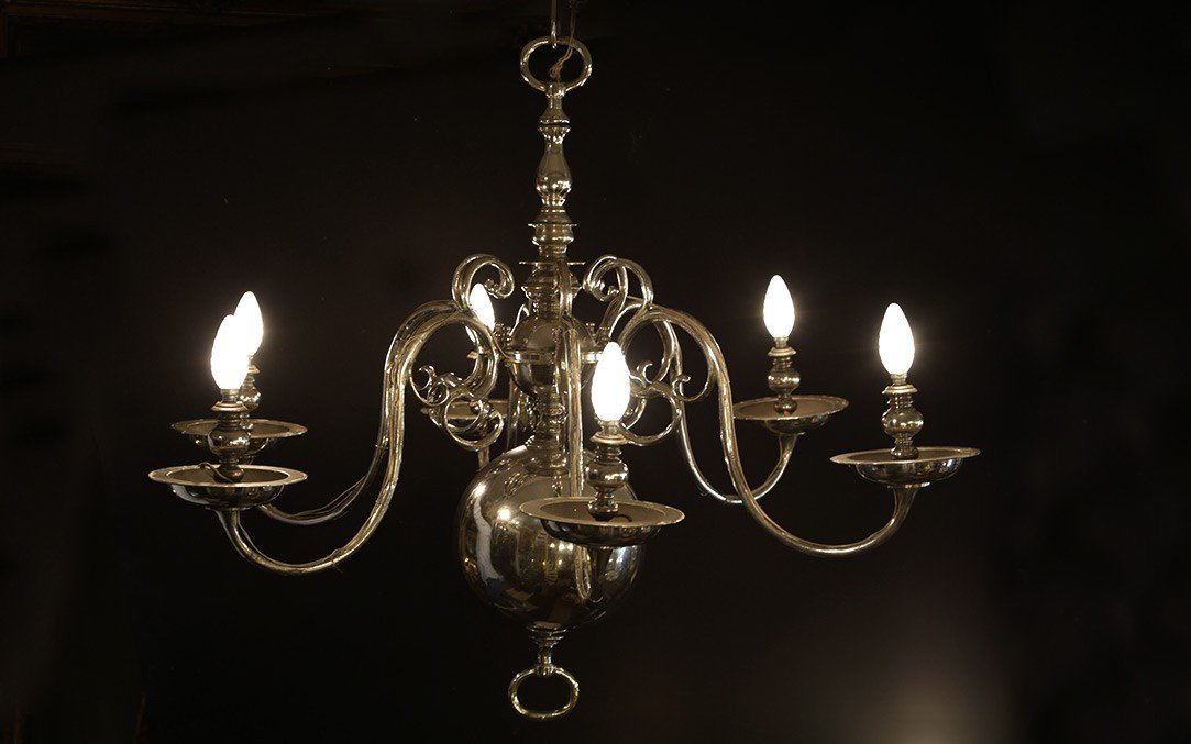 Dutch Chandelier, 18th Century, Silvered Bronze