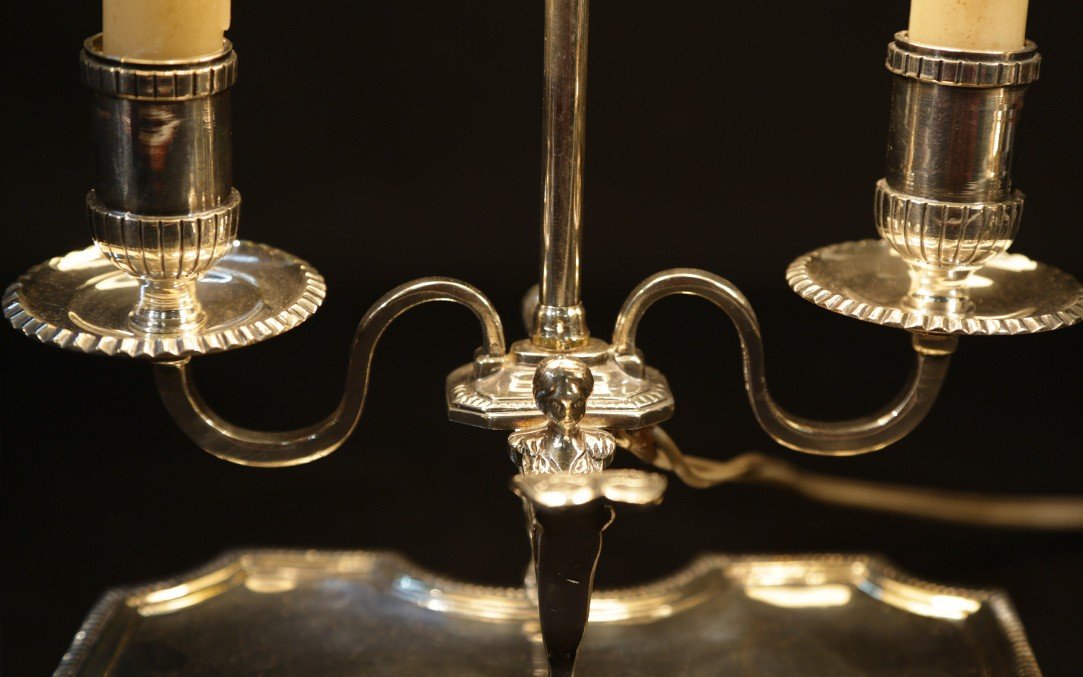 Pair Of Bouillotte Lamps, Silvered Bronze, 19th Century, Electrified-photo-2