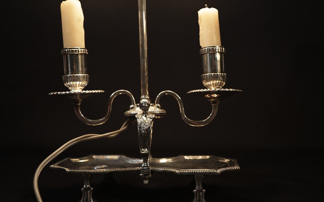 Pair Of Bouillotte Lamps, Silvered Bronze, 19th Century, Electrified-photo-2