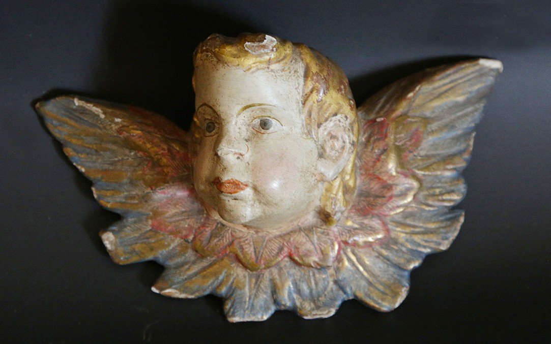 Polychrome Wooden Angel, 17th-18th Century -photo-2