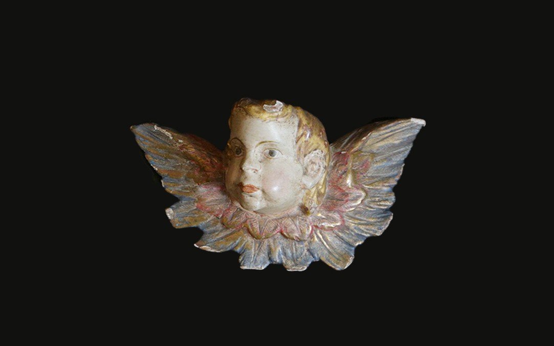 Ange En Bois Polychrome, XVII-XVIIIe Siècle 