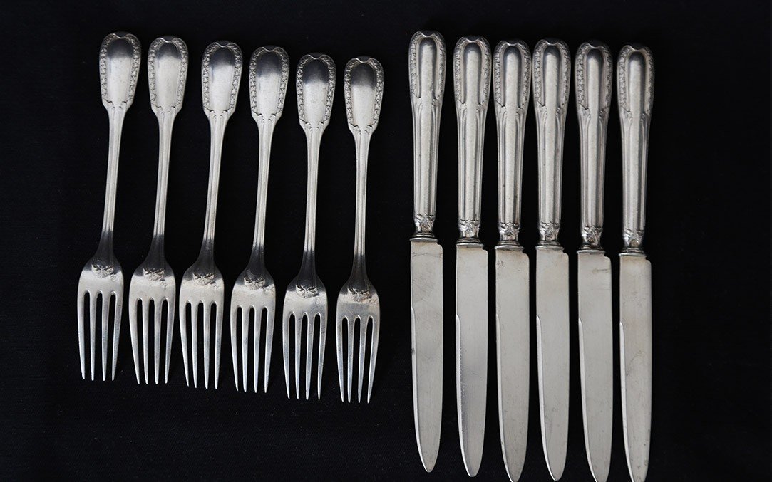 Solid Silver Dessert Service, 19th Century (332g)-photo-3